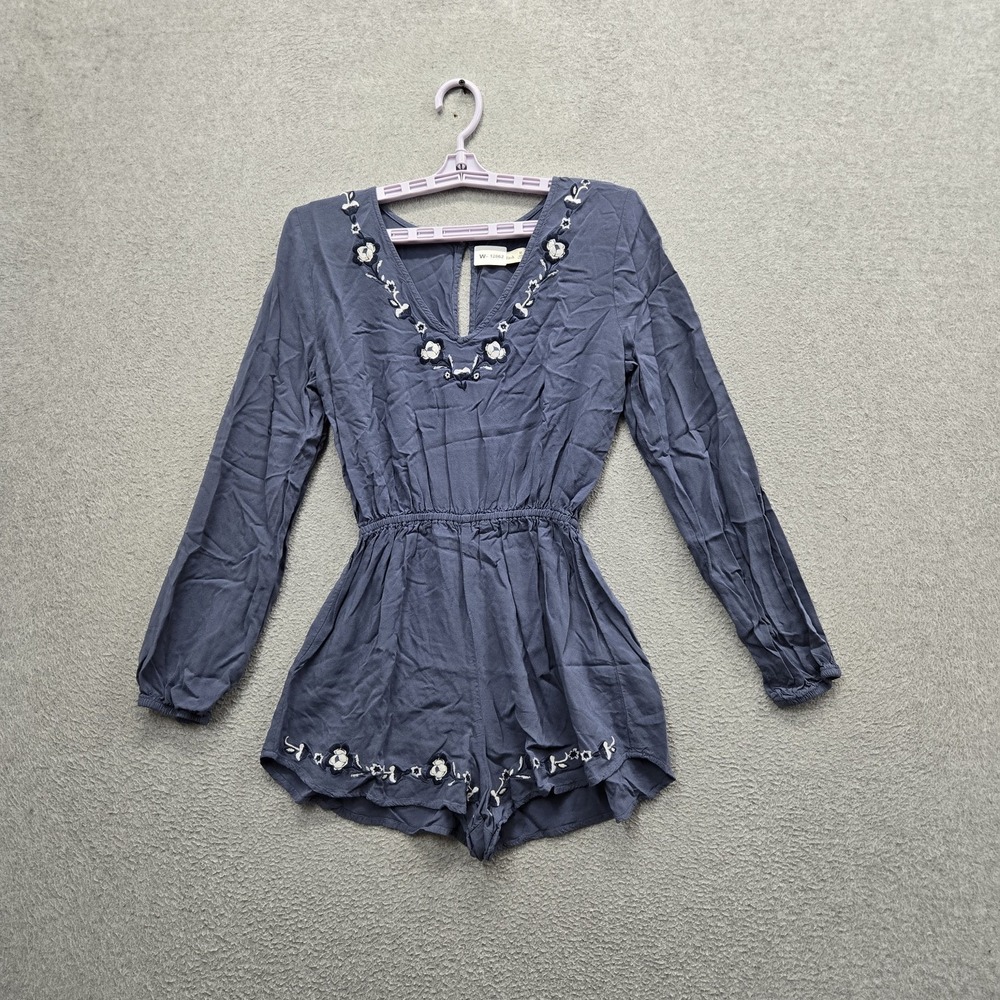 Abercrombie & Fitch Women Romper M Blue Embroidered Boho